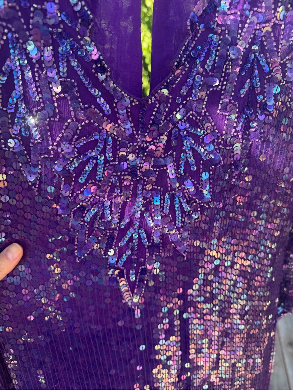 Vintage Scala Purple Silk Sequin Midi Dress XS-S